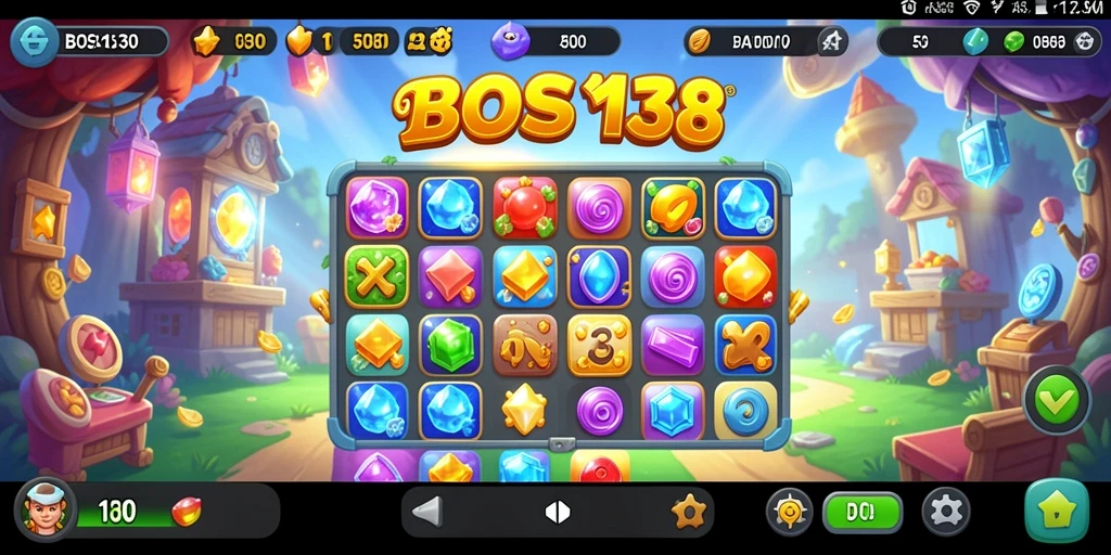 Tampilan gameplay seru dari BOS138 dengan elemen match-3 yang menarik.