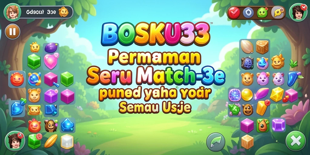 Tangkapan layar gameplay permainan Match-3 yang penuh warna dan menantang.