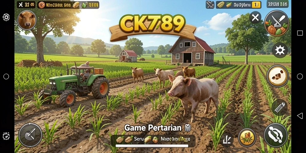 Tampilan utama gameplay CK789 dengan aktivitas pertanian yang seru.