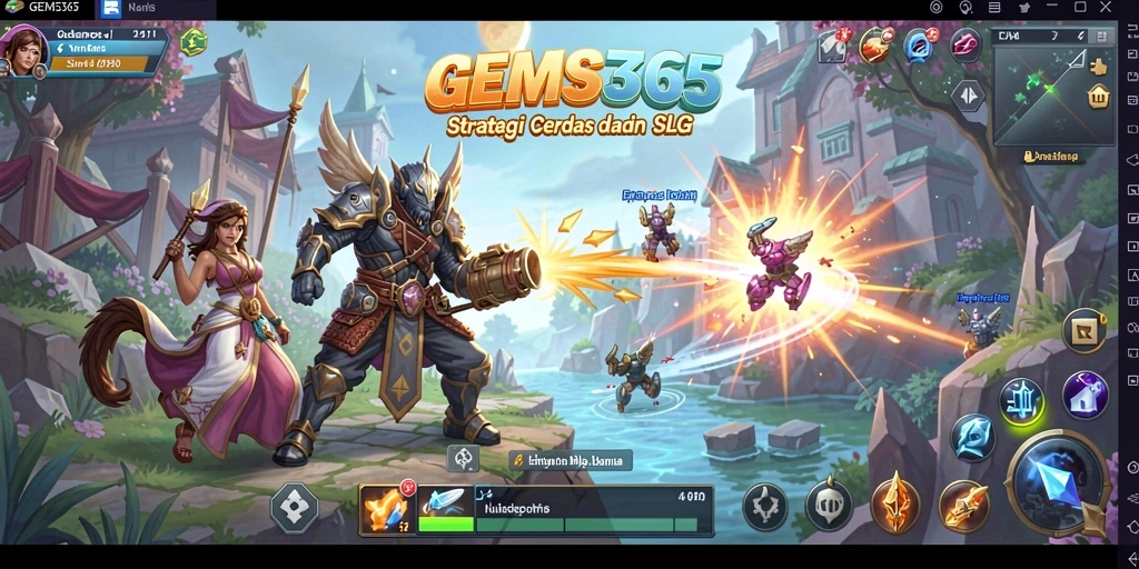 Screenshot gameplay GEMS365 menampilkan strategi penuh aksi dan manajemen sumber daya.