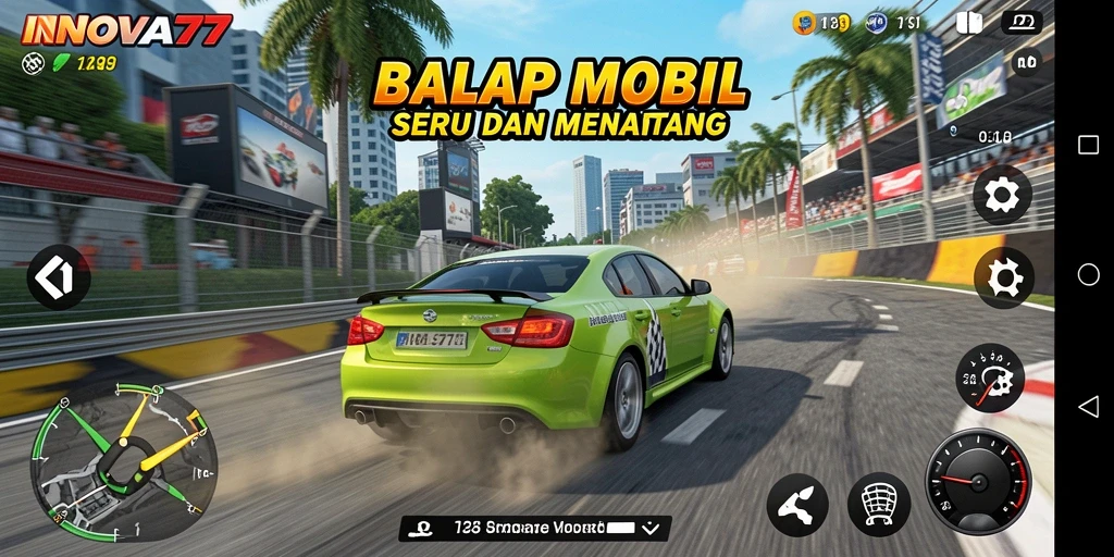 Screenshot gameplay INOVA77 saat balapan penuh aksi.