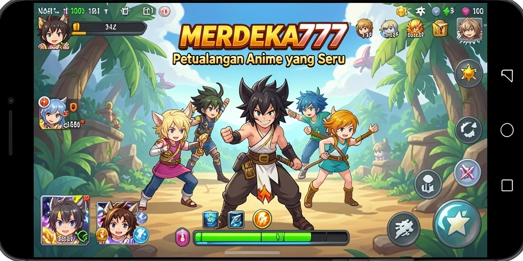 Tampilan gameplay seru dalam MERDEKA777 dengan karakter anime menarik.