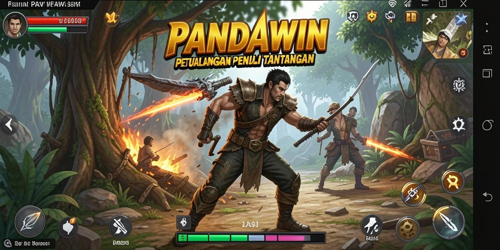 Tampilan gameplay yang mendebarkan dari PANDAWIN dengan aksi yang intens.