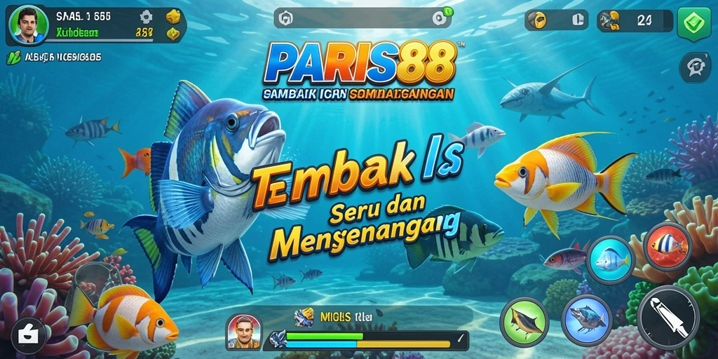 Tangkapan layar utama PARIS88 menampilkan aksi tembak ikan yang seru.