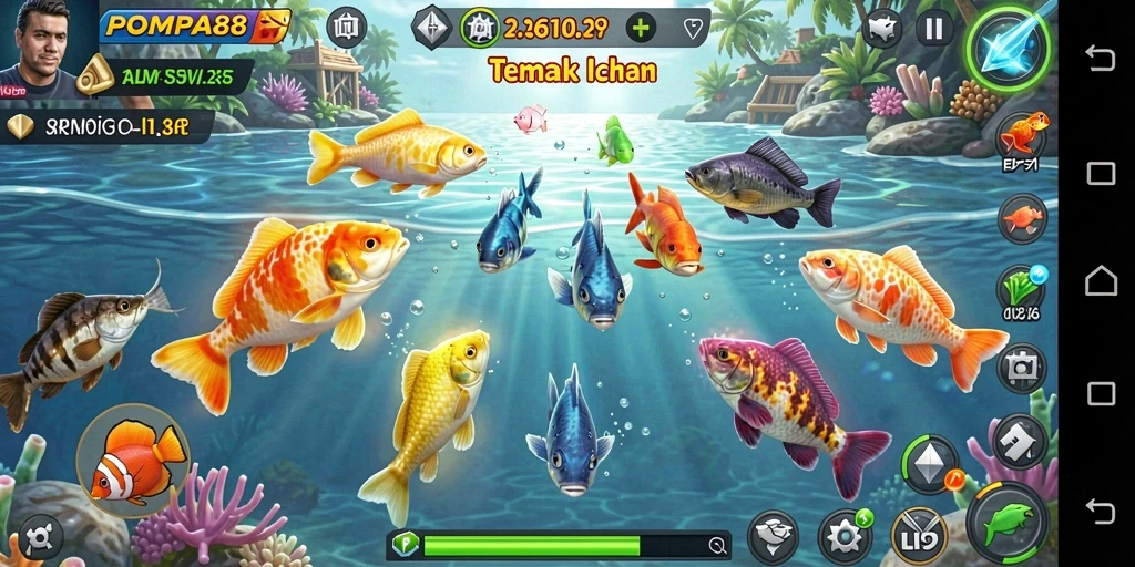 Tangkapan layar gameplay POMPA88 menampilkan aksi seru menembak ikan.