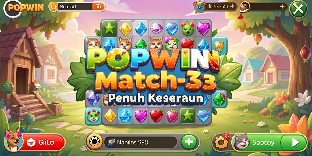 Tampilan menarik dari gameplay Match-3 di POPWIN.