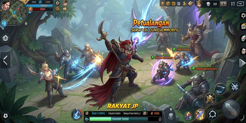 Tangkapan layar menunjukkan aksi seru di <strong>RAKYATJP</strong>, menggambarkan dunia MMORPG yang kaya.