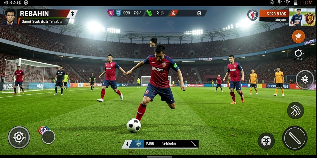 Tampilan gameplay seru dalam REBAHIN dengan aksi sepak bola yang dramatis.
