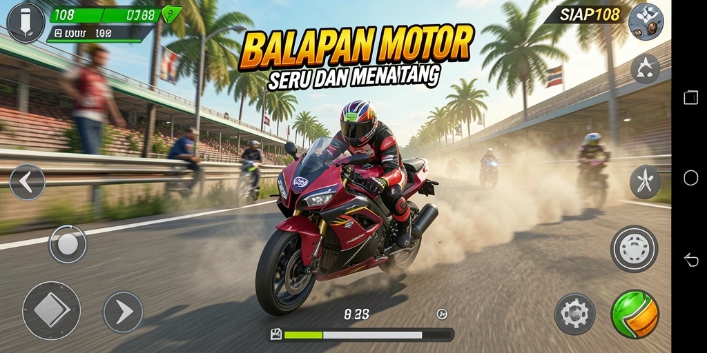 Tampilan gameplay seru di SIAP108 dengan balapan motor yang mendebarkan.