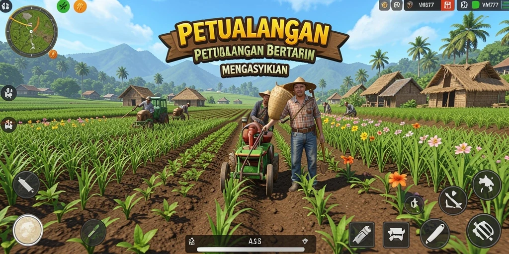 Screenshot gameplay VM777 menampilkan aktivitas bertani yang seru dan interaktif.